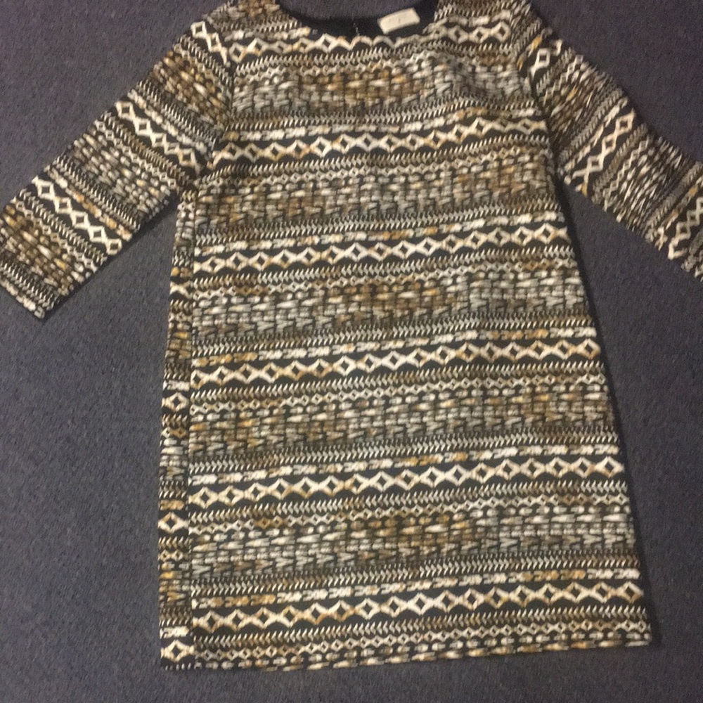 Patterned Knit Dress in Black, Cream & Gold
